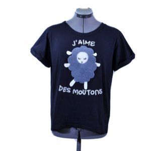 b + ab black cotton applique t-shirt, s. 40/M